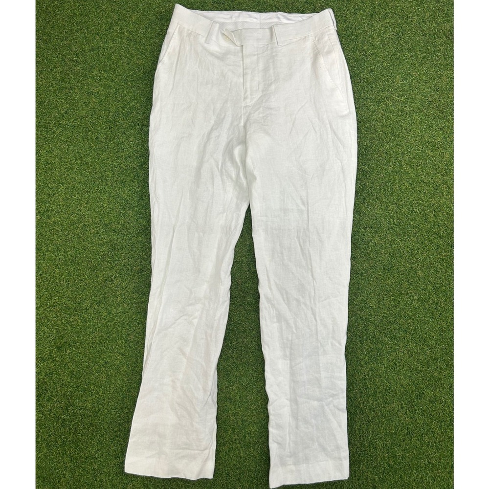 Bar III Mens 30x32 Slim Fit 100% Linen Dress Pants White Summer Trousers